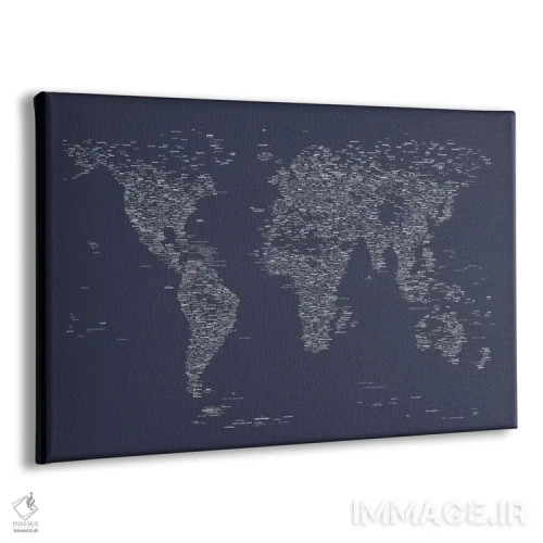 تابلو نقشه جهان با فونت (آبی نفتی) اثر مایکل تامپست - نمای پرسپکتیو محصول
