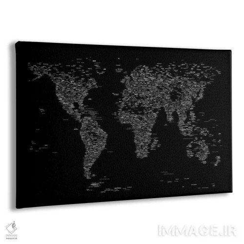 تابلو نقشه جهان با فونت (سیاه) اثر مایکل تامپست - نمای پرسپکتیو محصول