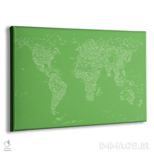 تابلو نقشه جهان با فونت (سبز روشن) اثر مایکل تامپست - نمای پرسپکتیو محصول