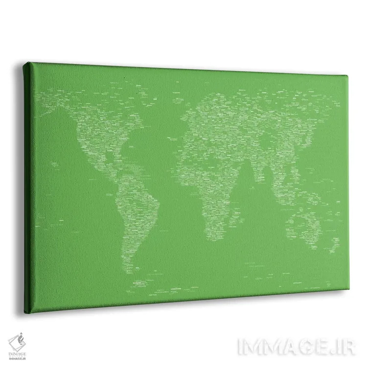 تابلو نقشه جهان با فونت (سبز روشن) اثر مایکل تامپست - نمای پرسپکتیو محصول