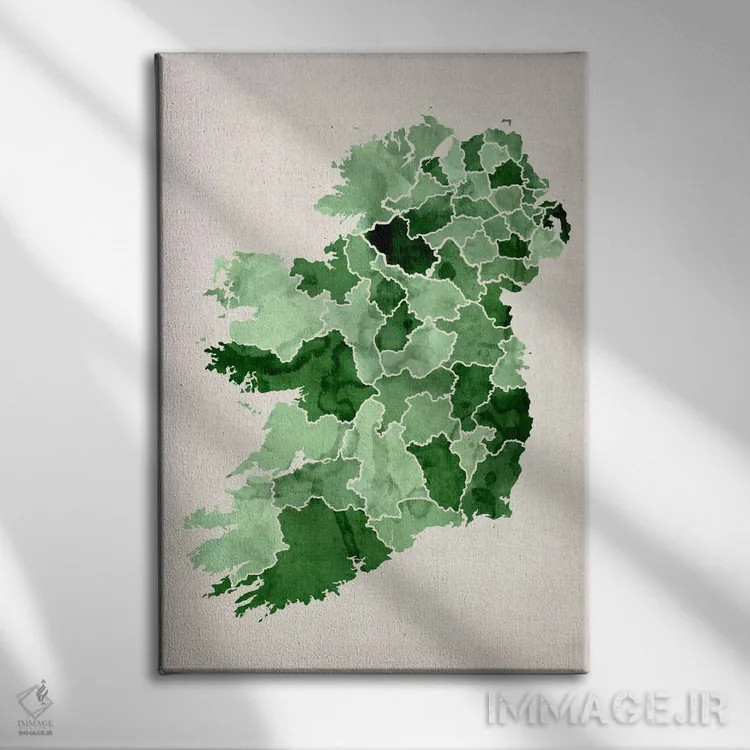 تابلو نقشه آبرنگی ایرلند اثر مایکل تامپست - نمای روبهرو روی دیوار