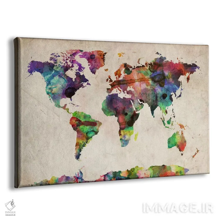 تابلو نقشه جهان آبرنگ شهری ۲ اثر مایکل تامپست - نمای پرسپکتیو محصول
