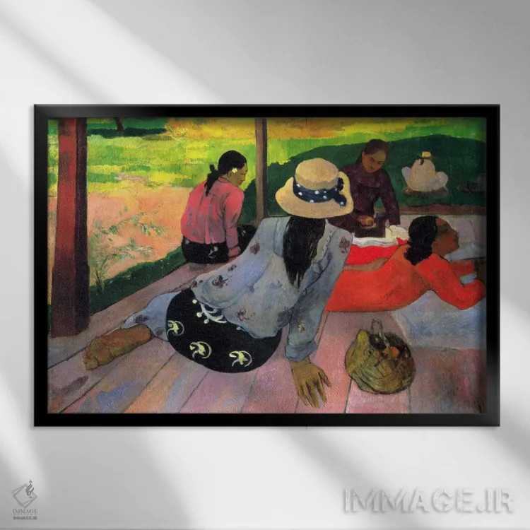 تابلو خواب نیمروزی (سیستا) اثر پل گوگن - نمای قابدار مشکی