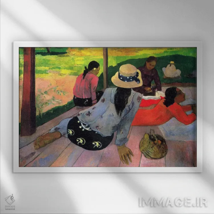 تابلو خواب نیمروزی (سیستا) اثر پل گوگن - نمای قابدار سفید