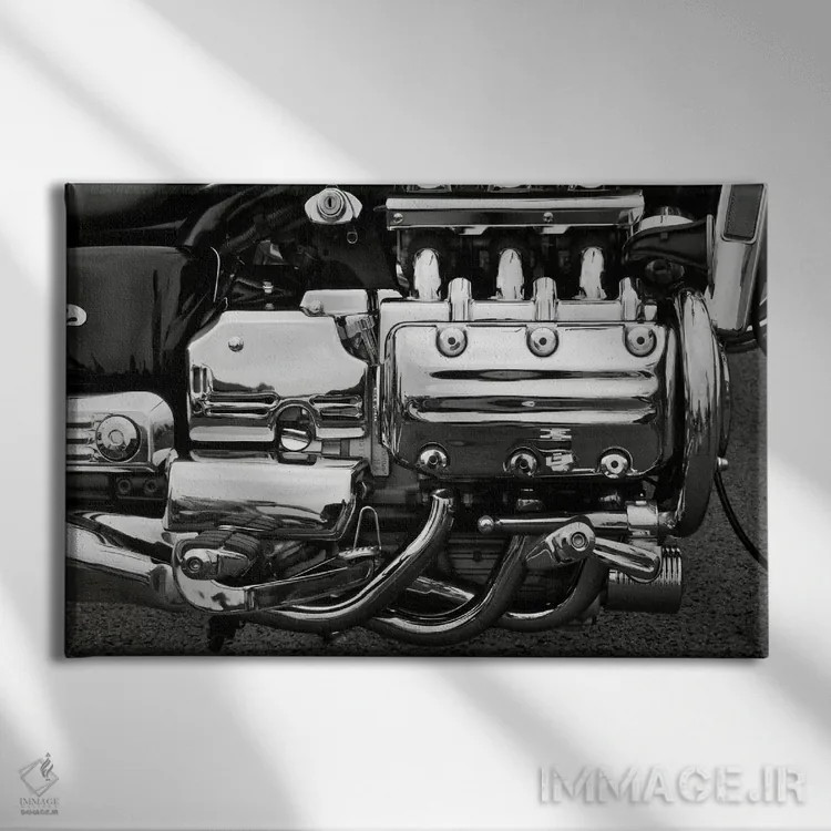 تابلو موتور موتورسیکلت (سیاه و سفید) اثر هنرمند ناشناس - نمای روبهرو روی دیوار