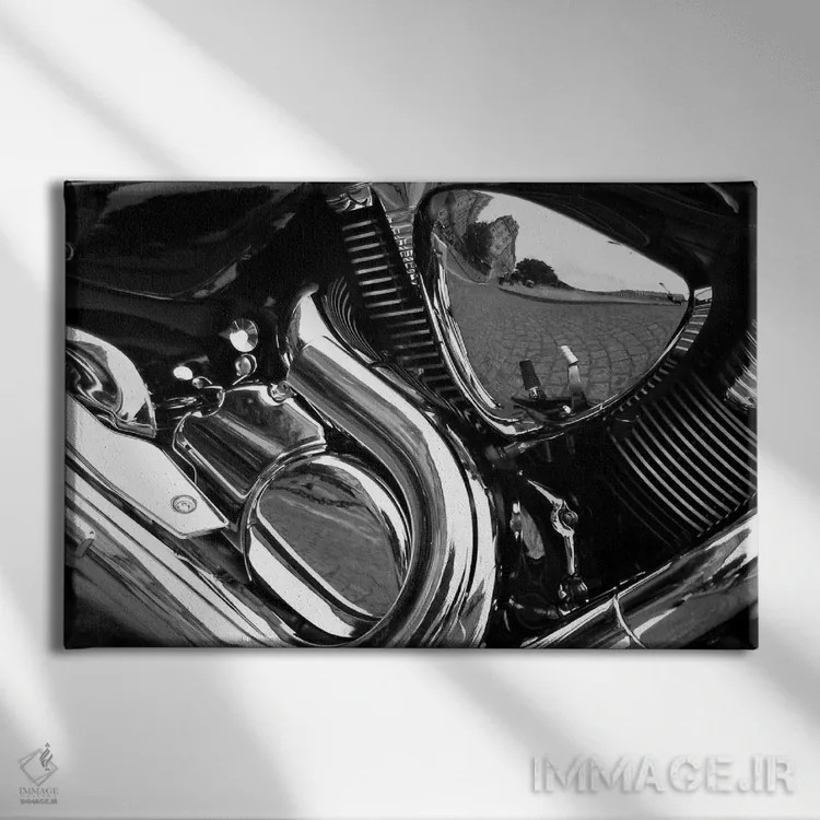 تابلو موتور موتورسیکلت (سیاه و سفید) II اثر هنرمند ناشناس - نمای روبهرو روی دیوار