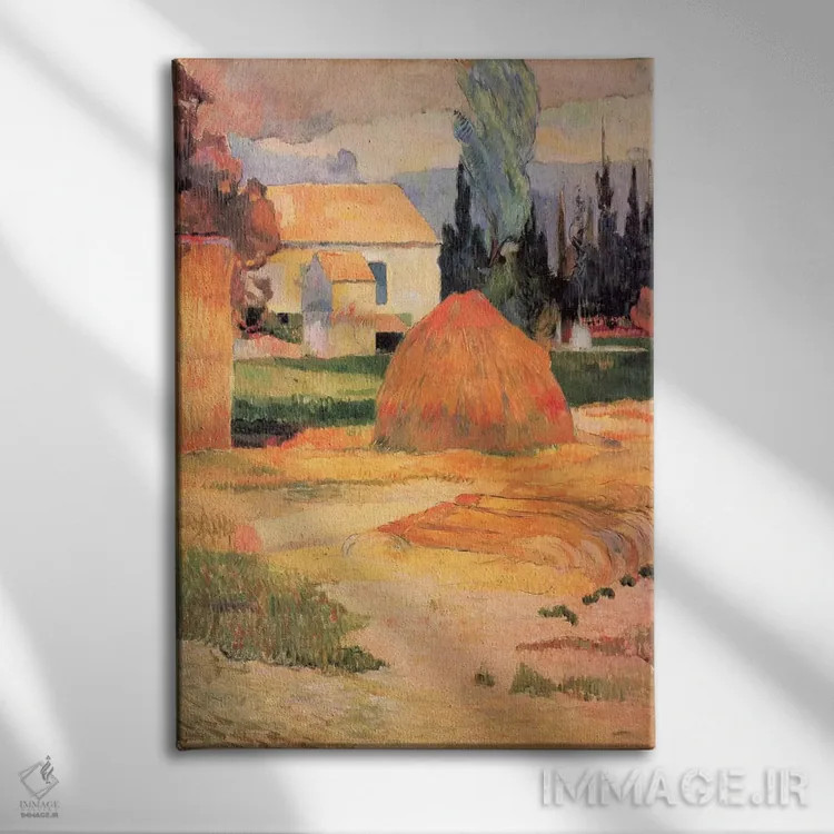تابلو کومهٔ کاه در روستا اثر پل گوگن - نمای روبهرو روی دیوار