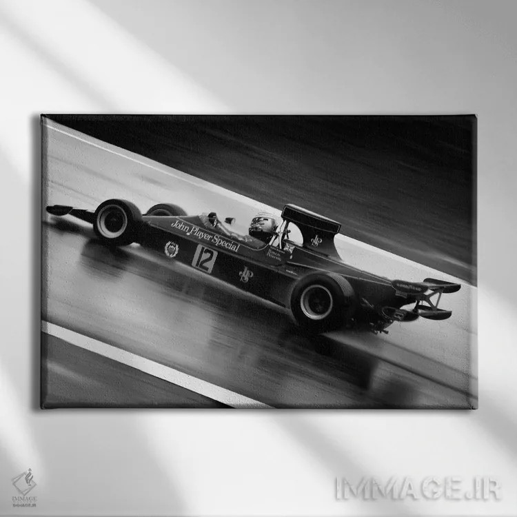 تابلو پیست خیس فرمول یک (سیاه و سفید) اثر هنرمند ناشناس - نمای روبهرو روی دیوار
