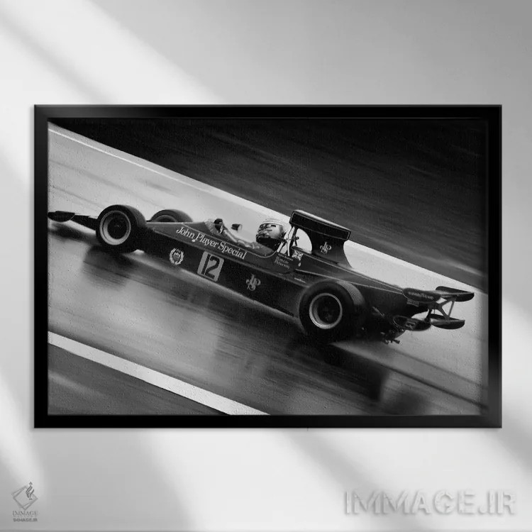 تابلو پیست خیس فرمول یک (سیاه و سفید) اثر هنرمند ناشناس - نمای قابدار مشکی