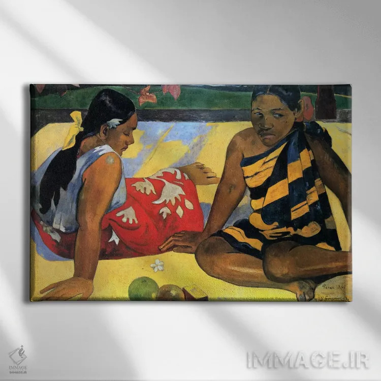 تابلو دو زن نشسته اثر پل گوگن - نمای روبهرو روی دیوار