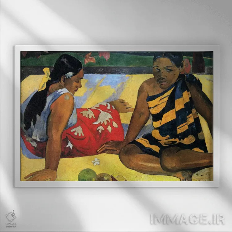 تابلو دو زن نشسته اثر پل گوگن - نمای قابدار سفید