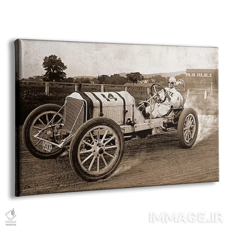 تابلو خودروی مسابقهای قدیمی (عکس وینتیج) اثر هنرمند ناشناس - نمای پرسپکتیو محصول