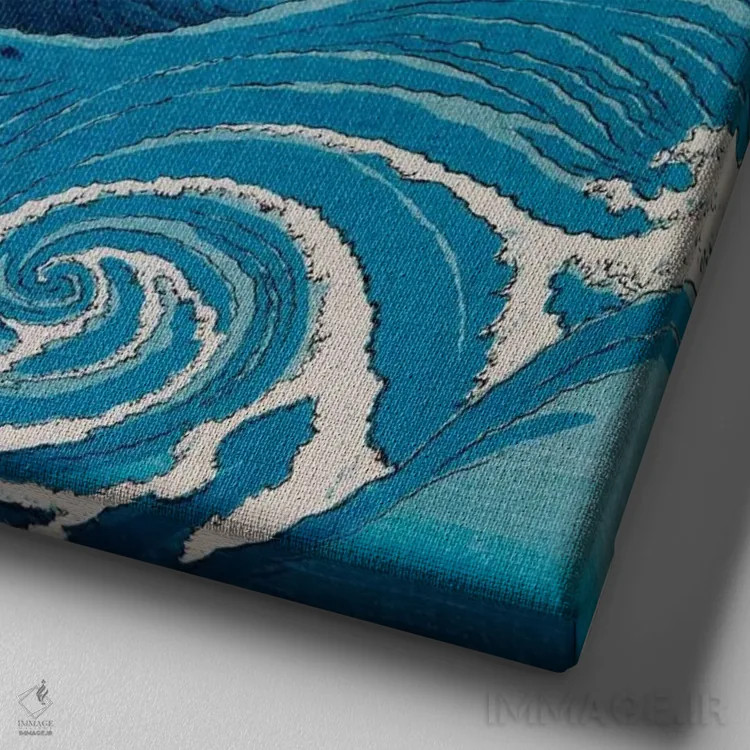 تابلو امواج در حال شکستن اثر اوتاگاوا هیروشگه (نقاش و چاپگر ژاپنی اوکییو-ئه) - نمای نزدیک بافت بوم