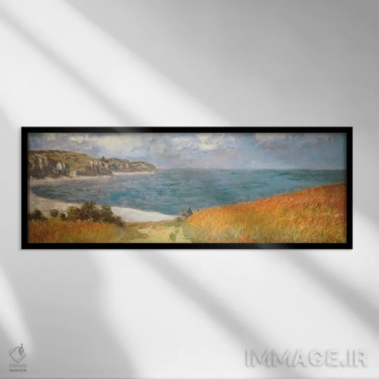 تابلو مسیر میان ذرتزار در پوروویل اثر کلود مونه (نقاش معروف فرانسوی) - نمای قابدار مشکی