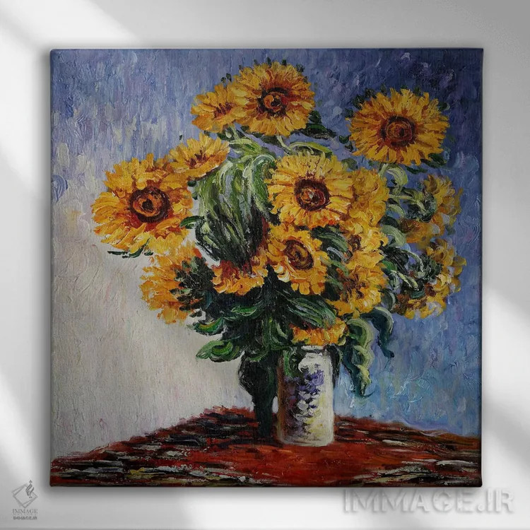 تابلو آفتابگردانها اثر کلود مونه (نقاش معروف فرانسوی) - نمای روبهرو روی دیوار