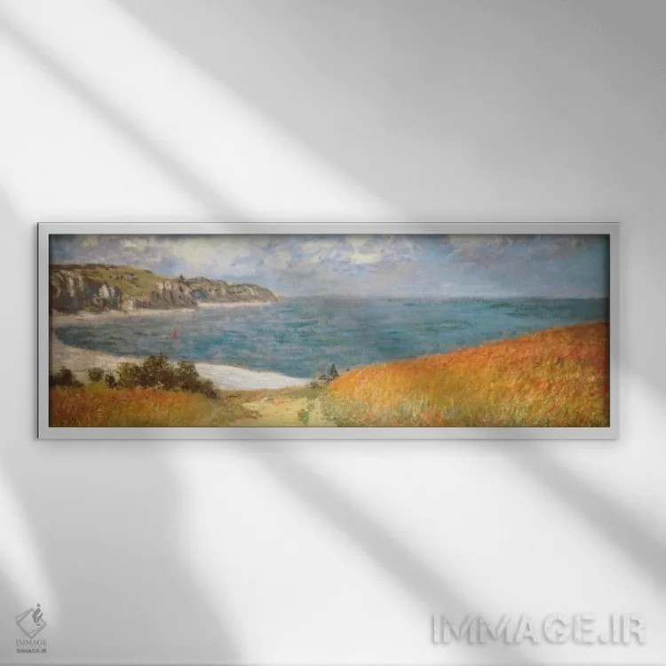 تابلو مسیر میان ذرتزار در پوروویل اثر کلود مونه (نقاش معروف فرانسوی) - نمای قابدار سفید