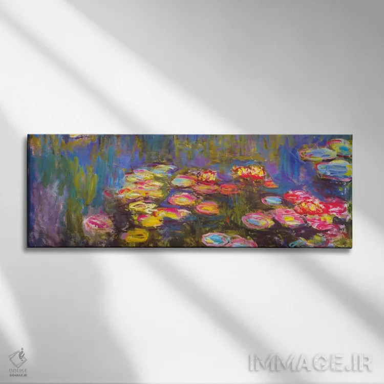 تابلو نیلوفرهای آبی اثر کلود مونه (نقاش معروف فرانسوی) - نمای روبهرو روی دیوار