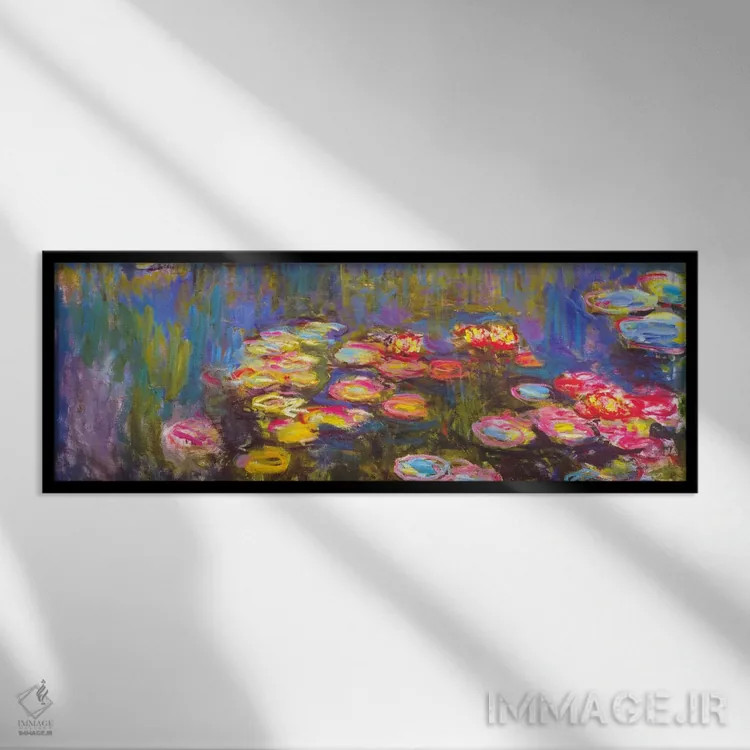 تابلو نیلوفرهای آبی اثر کلود مونه (نقاش معروف فرانسوی) - نمای قابدار مشکی
