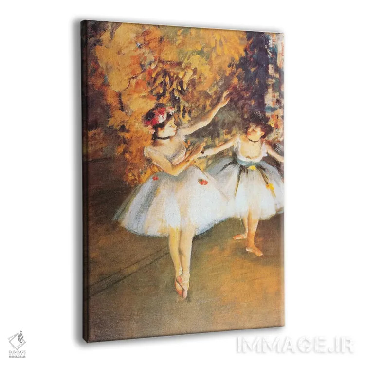 تابلو دو رقاص روی صحنه (به میله تمرین) اثر ادگار دگا (نقاش و مجسمهساز فرانسوی) - نمای پرسپکتیو محصول