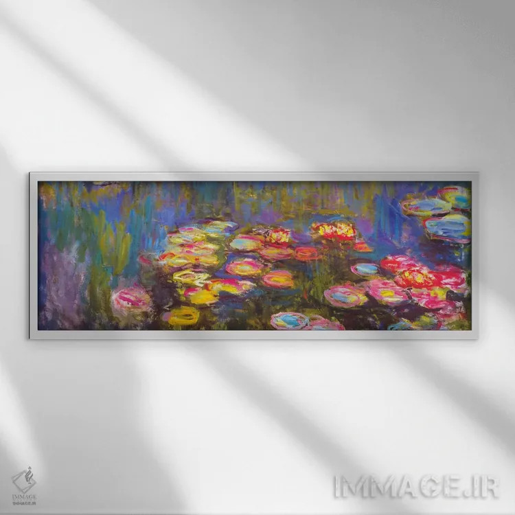 تابلو نیلوفرهای آبی اثر کلود مونه (نقاش معروف فرانسوی) - نمای قابدار سفید