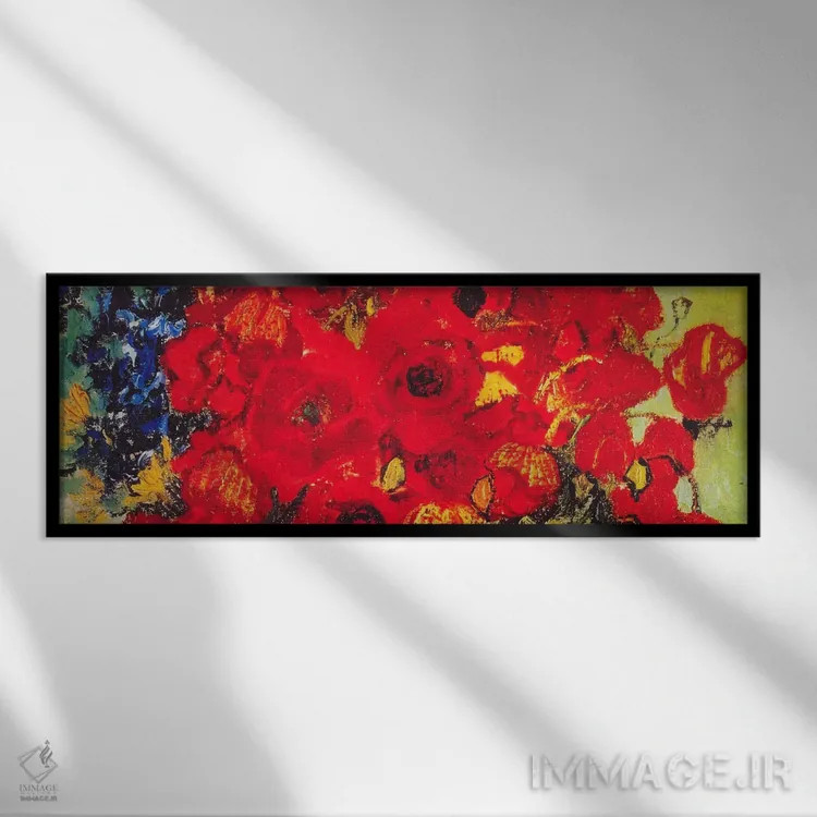 تابلو گلدان با گل مروارید و شقایق اثر ونسان ون گوگ (نقاش مشهور هلندی پستامپرسیونیسم) - نمای قابدار مشکی