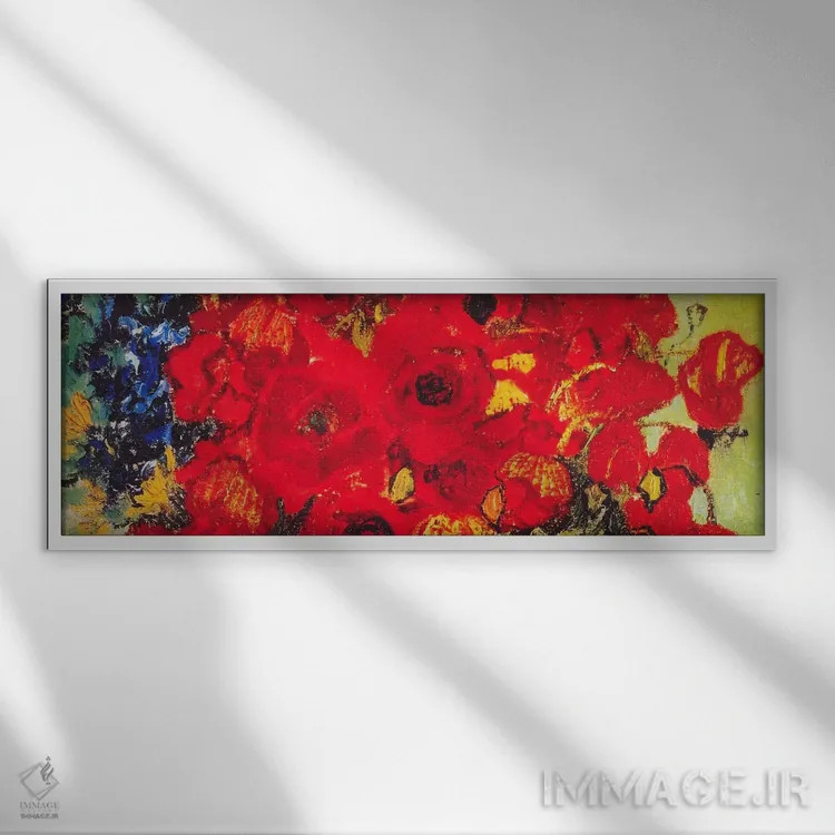 تابلو گلدان با گل مروارید و شقایق اثر ونسان ون گوگ (نقاش مشهور هلندی پستامپرسیونیسم) - نمای قابدار سفید