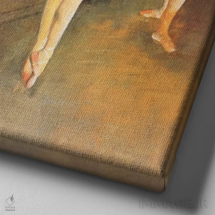 تابلو دو رقاص روی صحنه (به میله تمرین) اثر ادگار دگا (نقاش و مجسمهساز فرانسوی) - نمای نزدیک بافت بوم