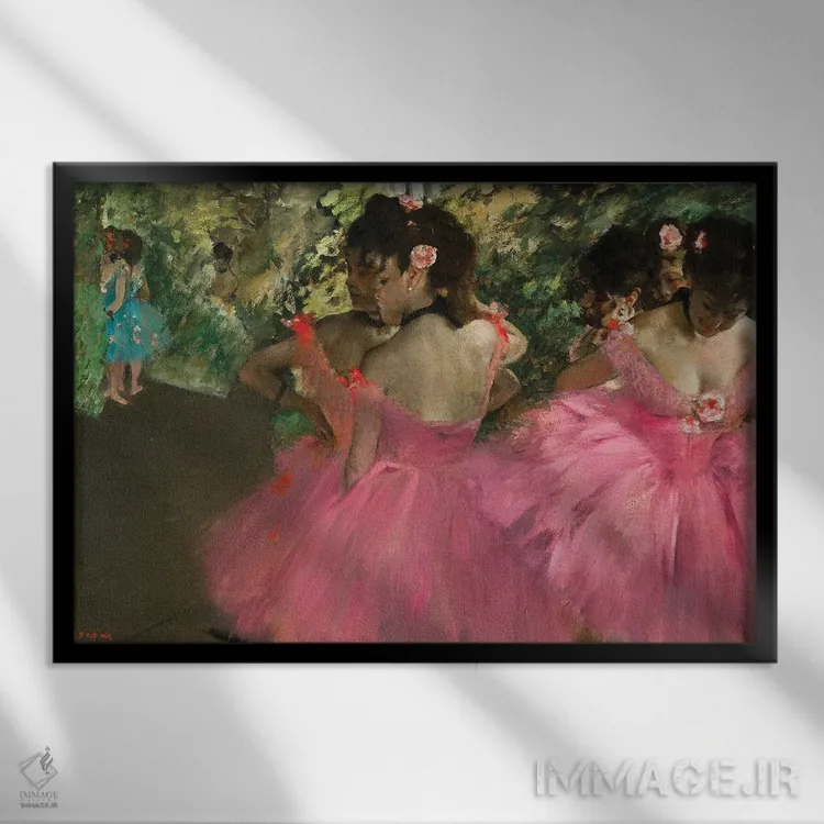 تابلو رقاص باله با لباس قرمز اثر ادگار دگا (نقاش و مجسمهساز فرانسوی) - نمای قابدار مشکی