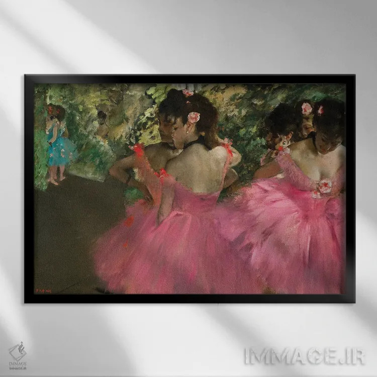 تابلو رقاص باله با لباس قرمز اثر ادگار دگا (نقاش و مجسمهساز فرانسوی) - نمای قابدار مشکی