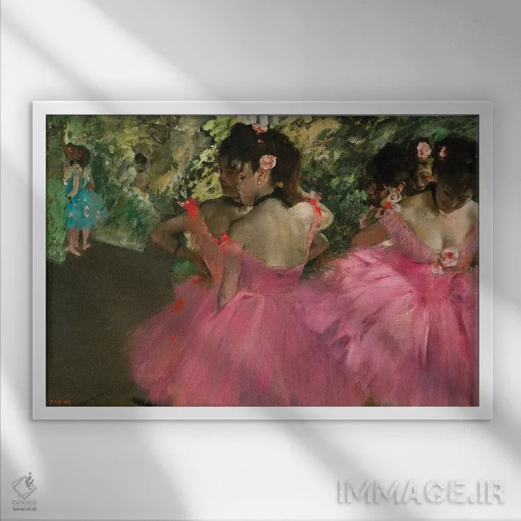 تابلو رقاص باله با لباس قرمز اثر ادگار دگا (نقاش و مجسمهساز فرانسوی) - نمای قابدار سفید