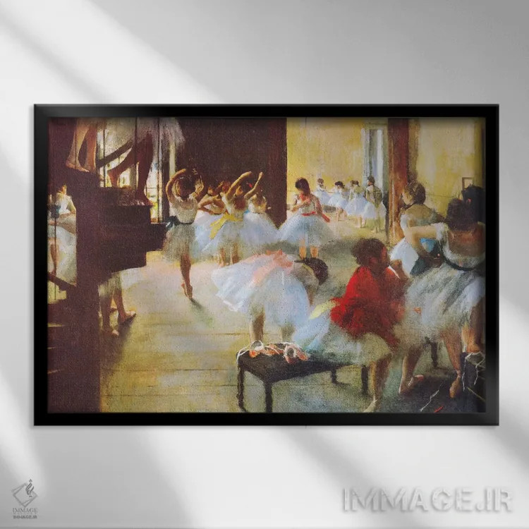 تابلو مدرسهٔ رقص اثر ادگار دگا (نقاش و مجسمهساز فرانسوی) - نمای قابدار مشکی
