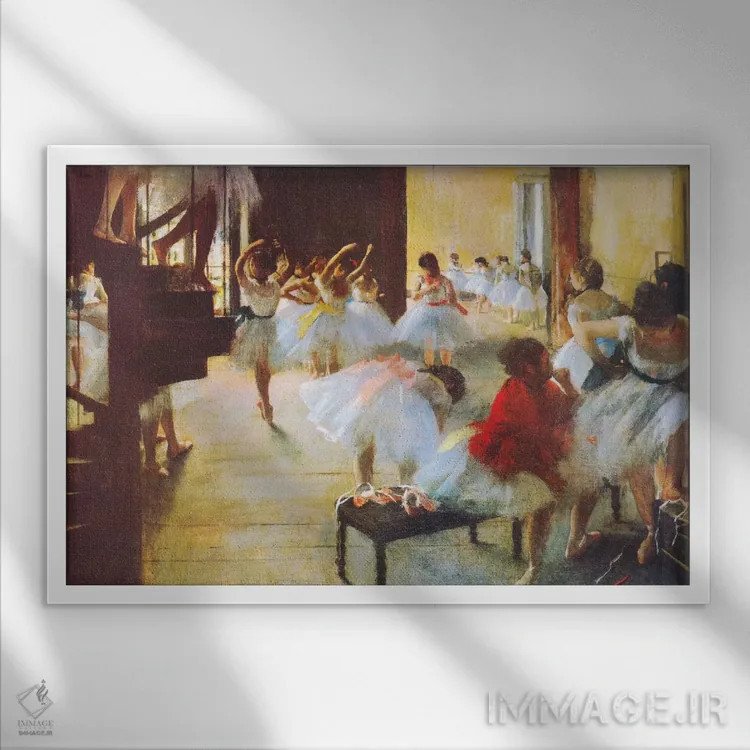 تابلو مدرسهٔ رقص اثر ادگار دگا (نقاش و مجسمهساز فرانسوی) - نمای قابدار سفید