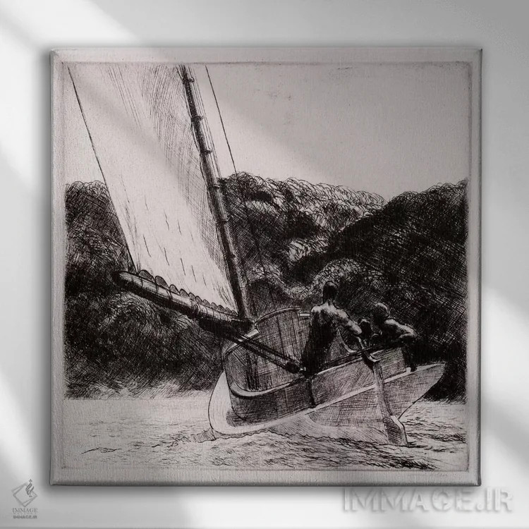 تابلو قایق گربه اثر ادوارد هاپر (نقاش آمریکایی سبک رئالیسم) - نمای روبهرو روی دیوار