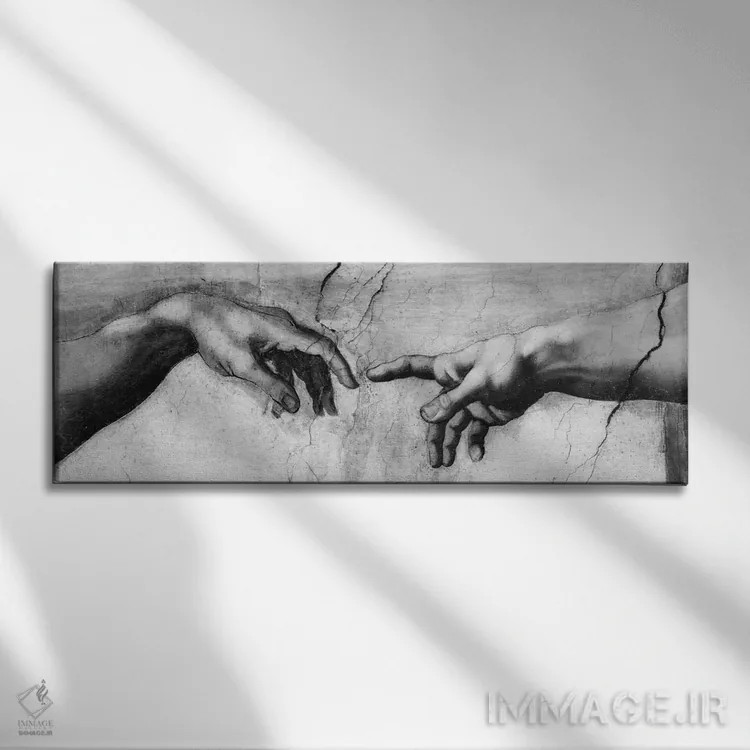 تابلو آفرینش آدم V اثر میکلآنژ (هنرمند و مجسمهساز ایتالیایی دوره رنسانس) - نمای روبهرو روی دیوار