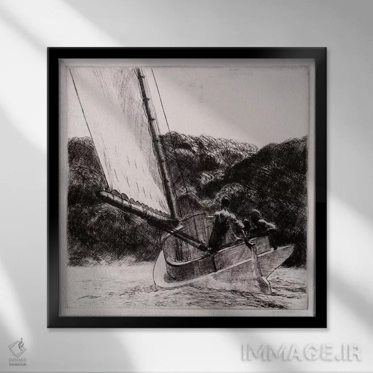 تابلو قایق گربه اثر ادوارد هاپر (نقاش آمریکایی سبک رئالیسم) - نمای قابدار مشکی