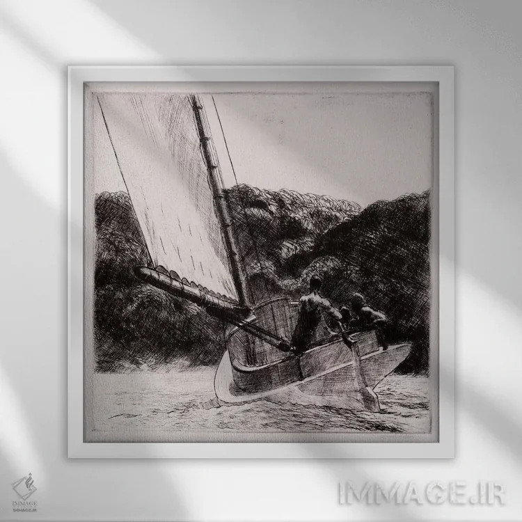 تابلو قایق گربه اثر ادوارد هاپر (نقاش آمریکایی سبک رئالیسم) - نمای قابدار سفید