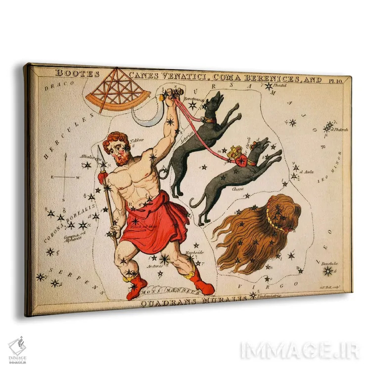 تابلو صورتهای فلکی بوتس، سگ شکارچی، موی برنیکه و ربعنگار اثر سیدنی هال - نمای پرسپکتیو محصول