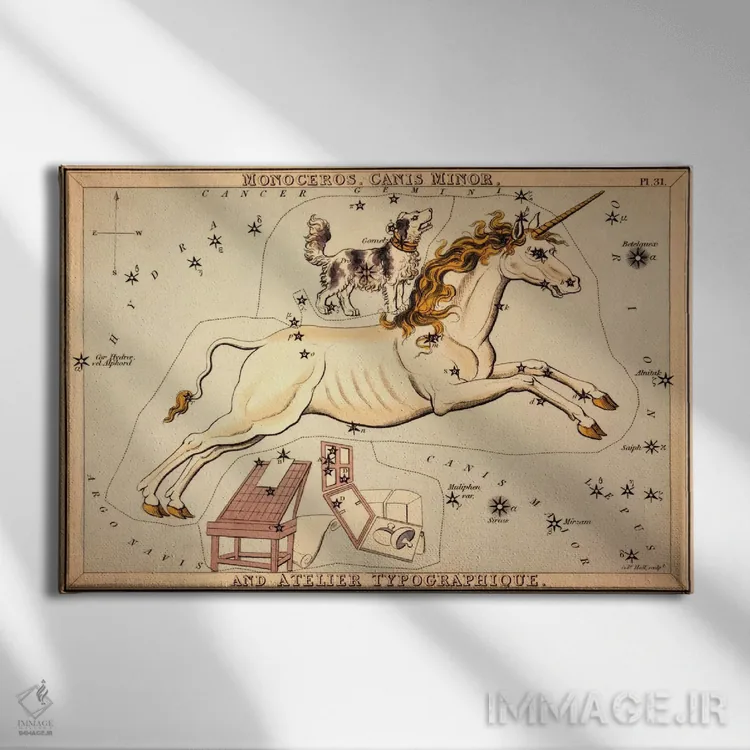 تابلو تکشاخ، سگ کوچک و آتلیه تایپوگرافیک اثر سیدنی هال - نمای روبهرو روی دیوار