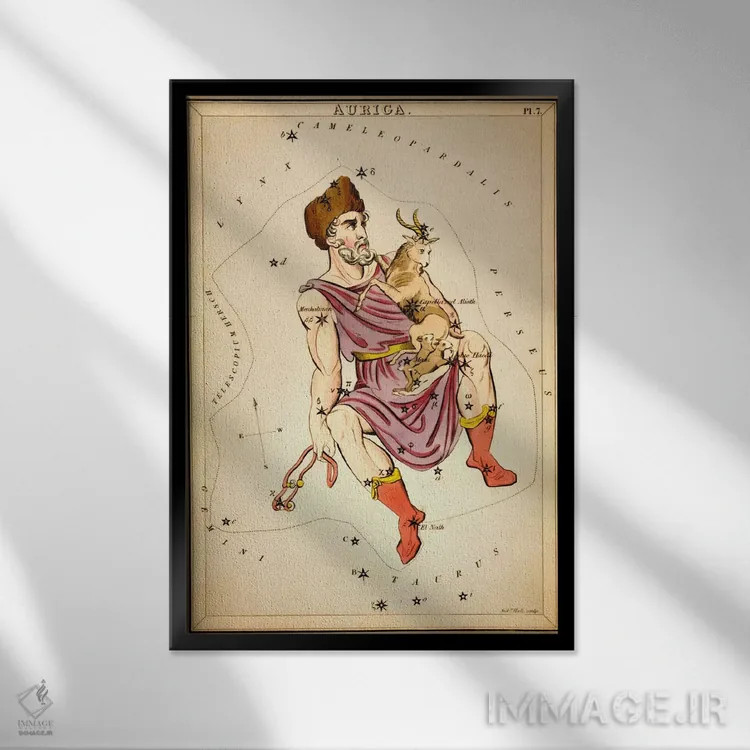 تابلو راننده ارابه، ۱۸۲۵ (صورت فلکی) اثر سیدنی هال - نمای قابدار مشکی