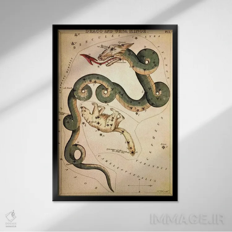 تابلو اژدها و خرس کوچک (صورتهای فلکی) اثر سیدنی هال - نمای قابدار مشکی