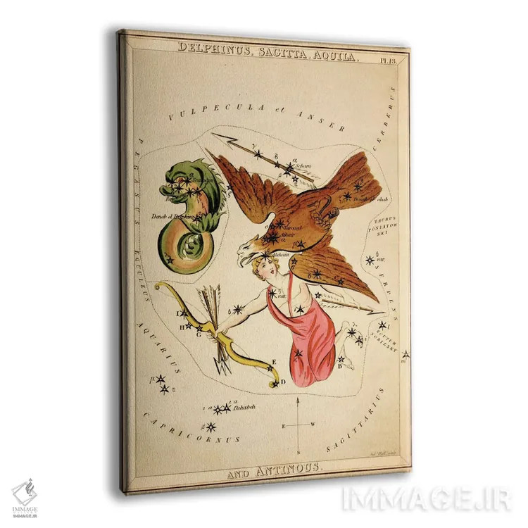 تابلو دلفین، پیکان، عقاب و آنتینوس (صورتهای فلکی) اثر سیدنی هال - نمای پرسپکتیو محصول