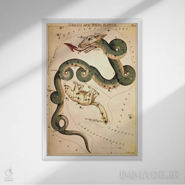 تابلو اژدها و خرس کوچک (صورتهای فلکی) اثر سیدنی هال - نمای قابدار سفید