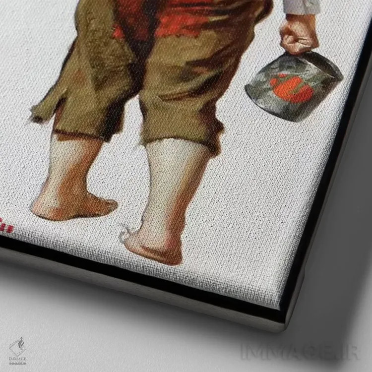 تابلو سفر ماهیگیری اثر نورمن راکول - نمای نزدیک بافت بوم