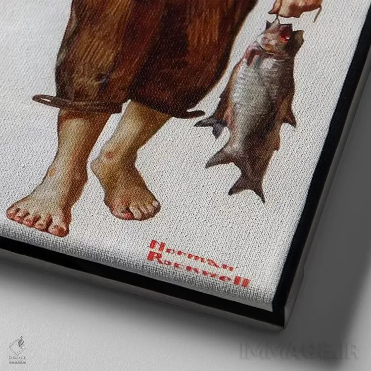 تابلو صید اثر نورمن راکول - نمای نزدیک بافت بوم