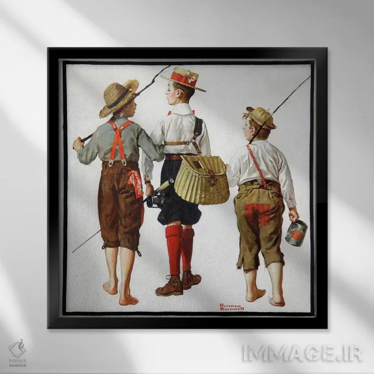 تابلو سفر ماهیگیری اثر نورمن راکول - نمای قابدار مشکی