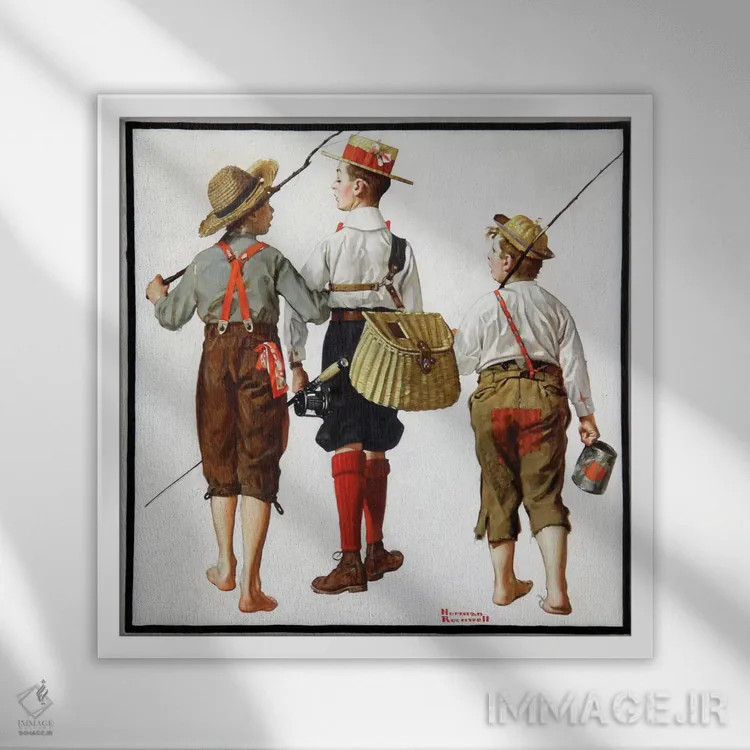 تابلو سفر ماهیگیری اثر نورمن راکول - نمای قابدار سفید