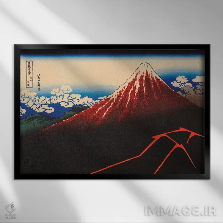 تابلو آذرخش زیر قله اثر کاتسوشیکا هوکوسای (نقاش و هنرمند ژاپنی) - نمای قابدار مشکی