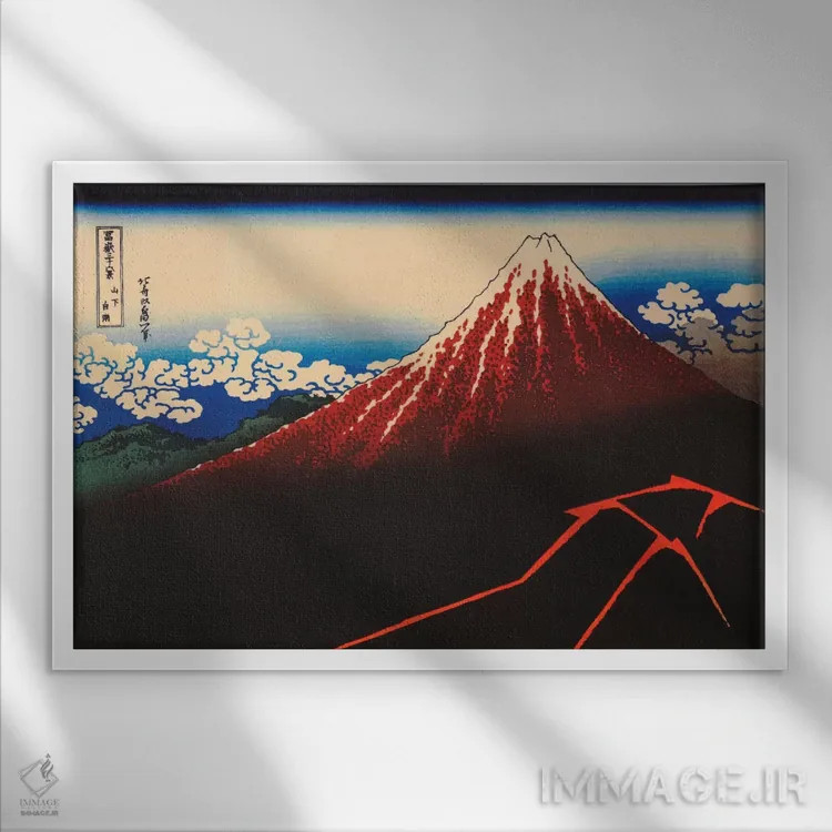 تابلو آذرخش زیر قله اثر کاتسوشیکا هوکوسای (نقاش و هنرمند ژاپنی) - نمای قابدار سفید