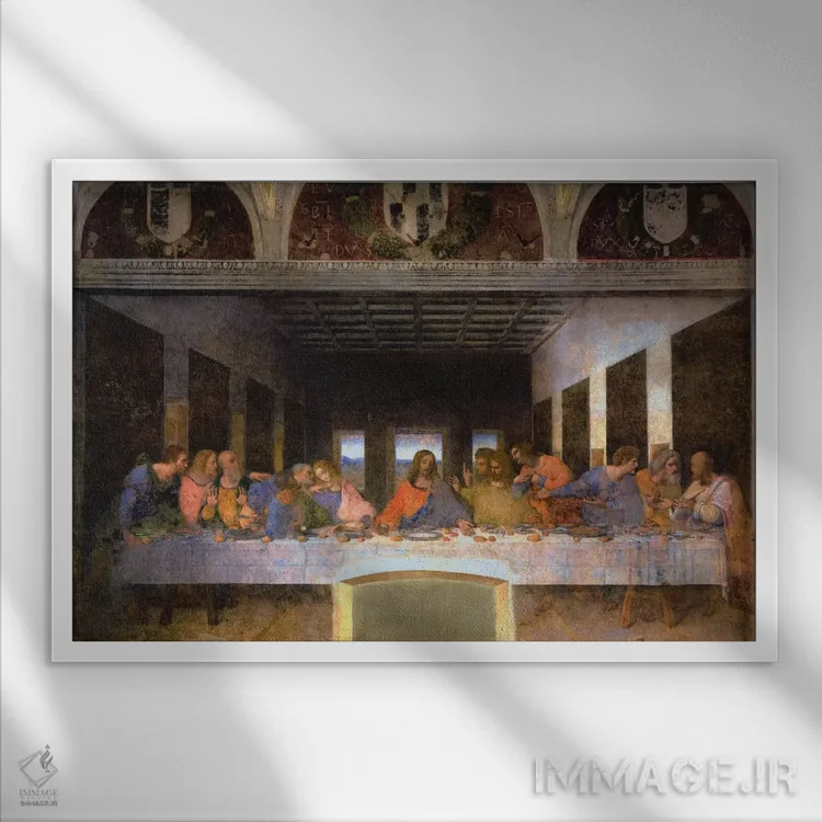 تابلو شام آخر، ۱۴۹۵-۱۴۹۸ اثر لئوناردو داوینچی (نقاش و مخترع ایتالیایی) - نمای قابدار سفید