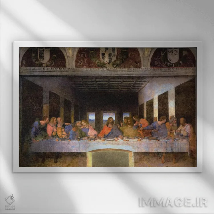 تابلو شام آخر، ۱۴۹۵-۱۴۹۸ اثر لئوناردو داوینچی (نقاش و مخترع ایتالیایی) - نمای قابدار سفید